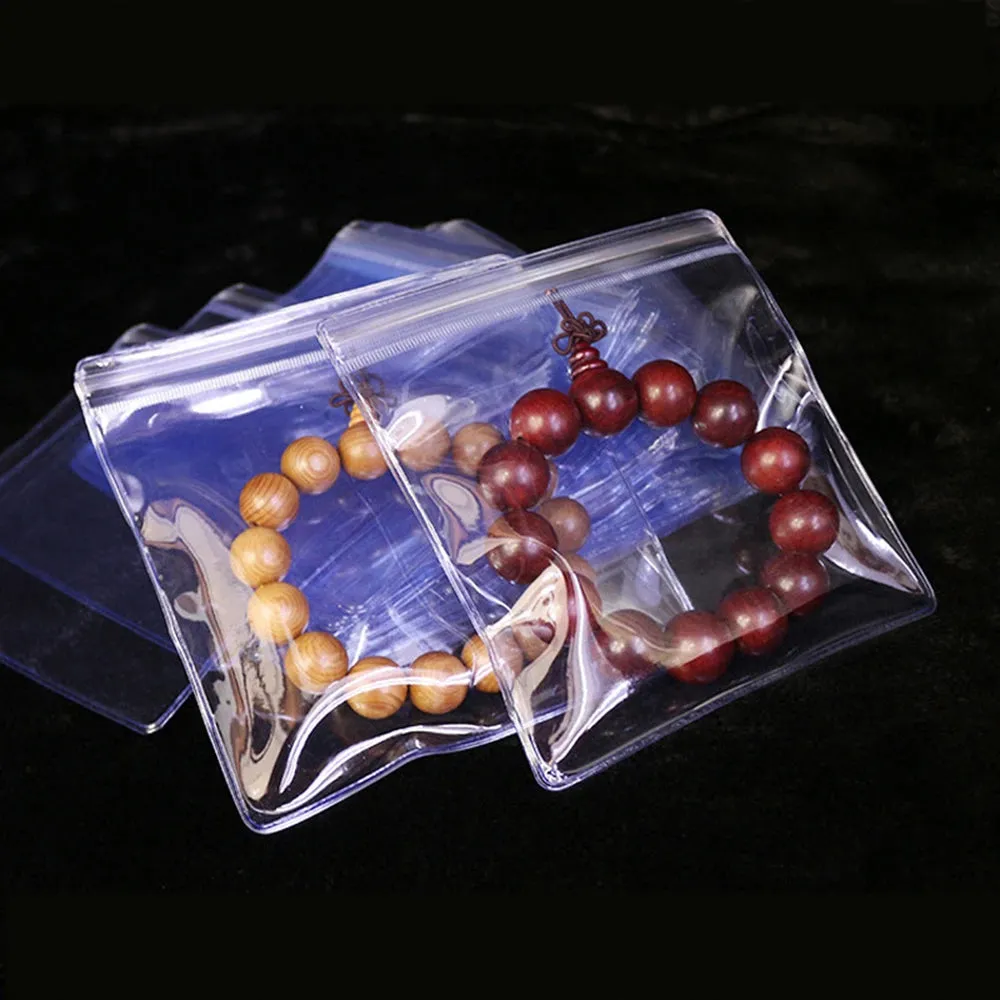 100-Pieces: Transparent PVC Plastic Storage Sealed Jewelry Bag