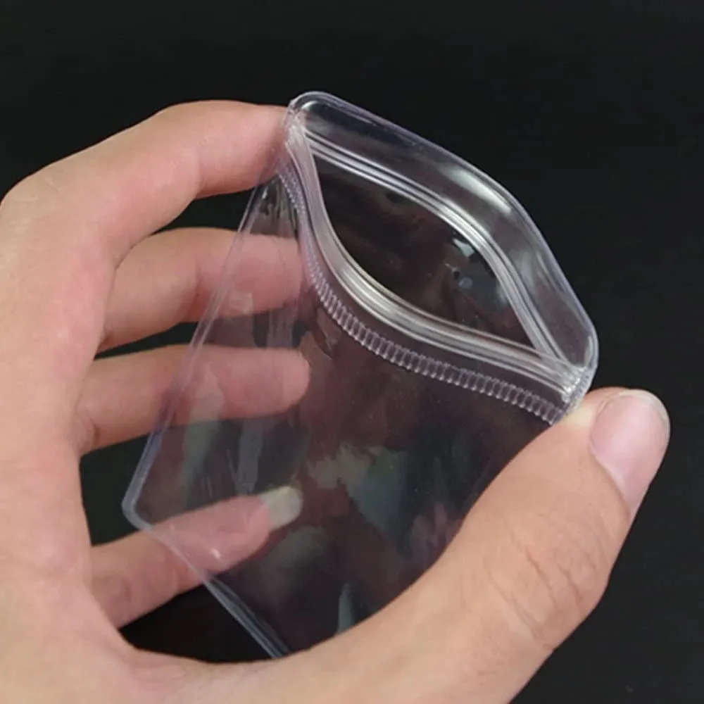 100-Pieces: Transparent PVC Plastic Storage Sealed Jewelry Bag