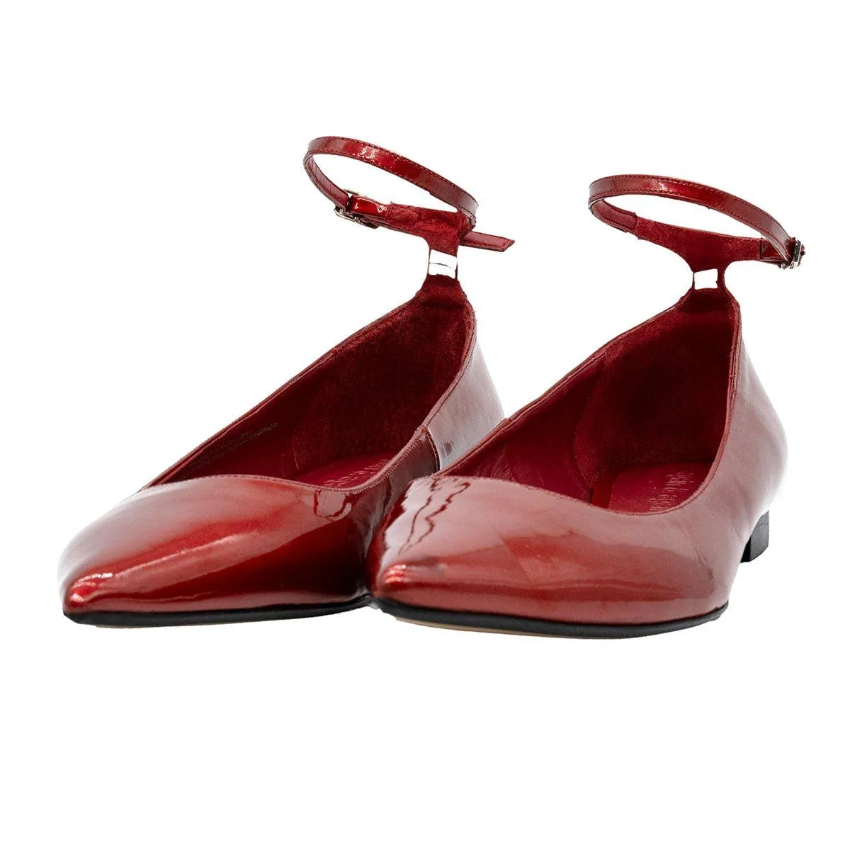 Again & Again Ankle Strap Ballerinas Leather Red Colour For Women