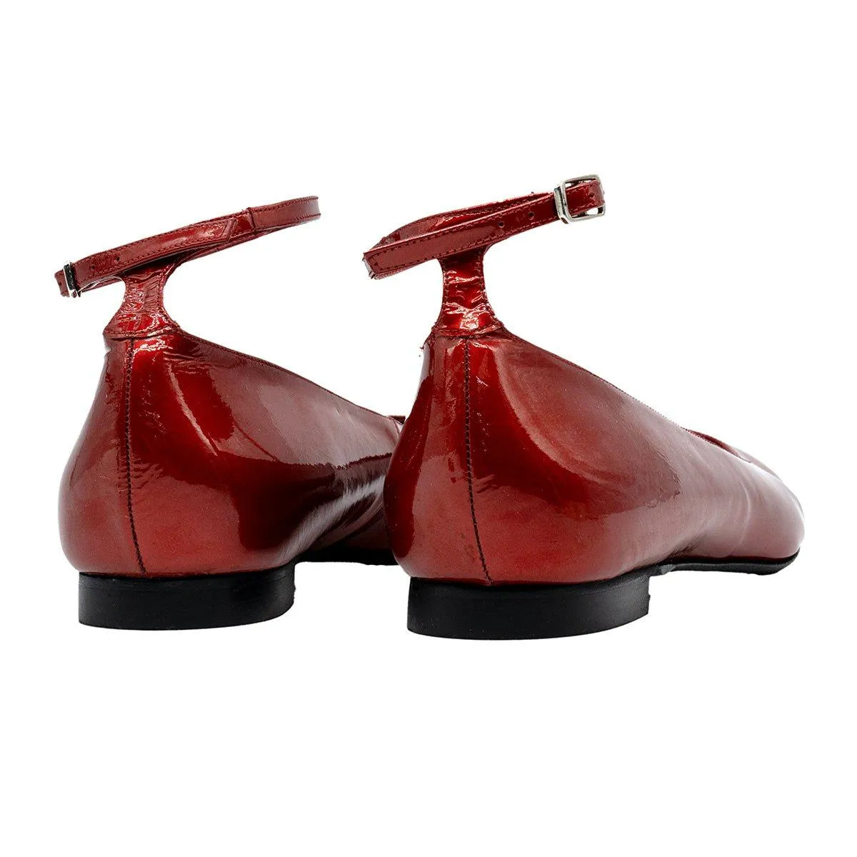 Again & Again Ankle Strap Ballerinas Leather Red Colour For Women