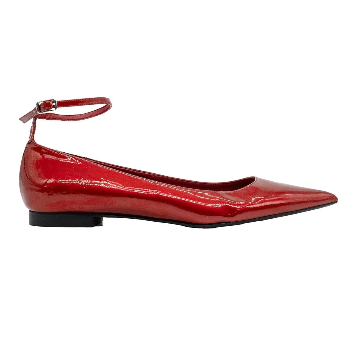 Again & Again Ankle Strap Ballerinas Leather Red Colour For Women