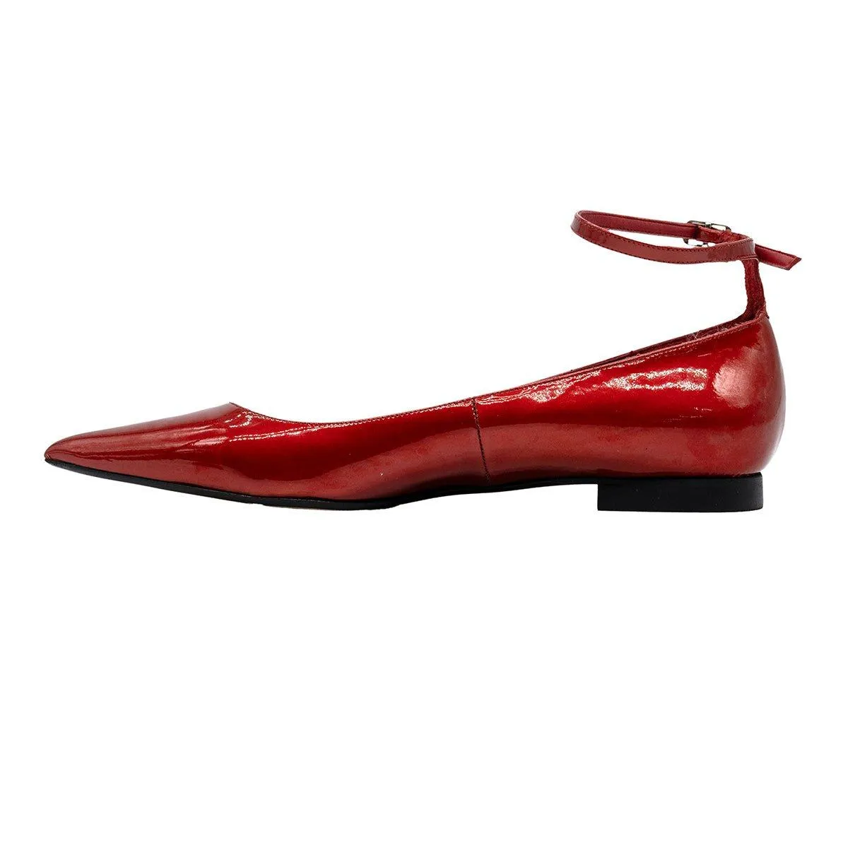 Again & Again Ankle Strap Ballerinas Leather Red Colour For Women