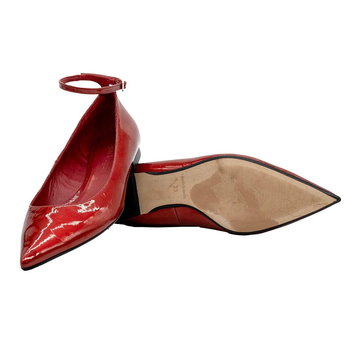 Again & Again Ankle Strap Ballerinas Leather Red Colour For Women