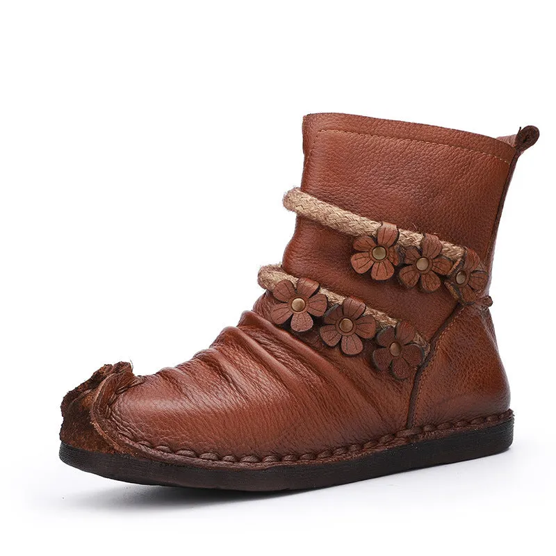 Autumn Winter Leather Flowers Comfortable Retro Boots |Gift Shoes