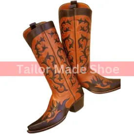 Bespoke Cowboy Crazy Two Tone Western Fashion Dress Handmade Stylish Unique Boot