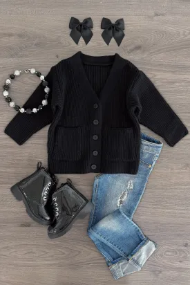 Black Button Down Sweater Cardigan