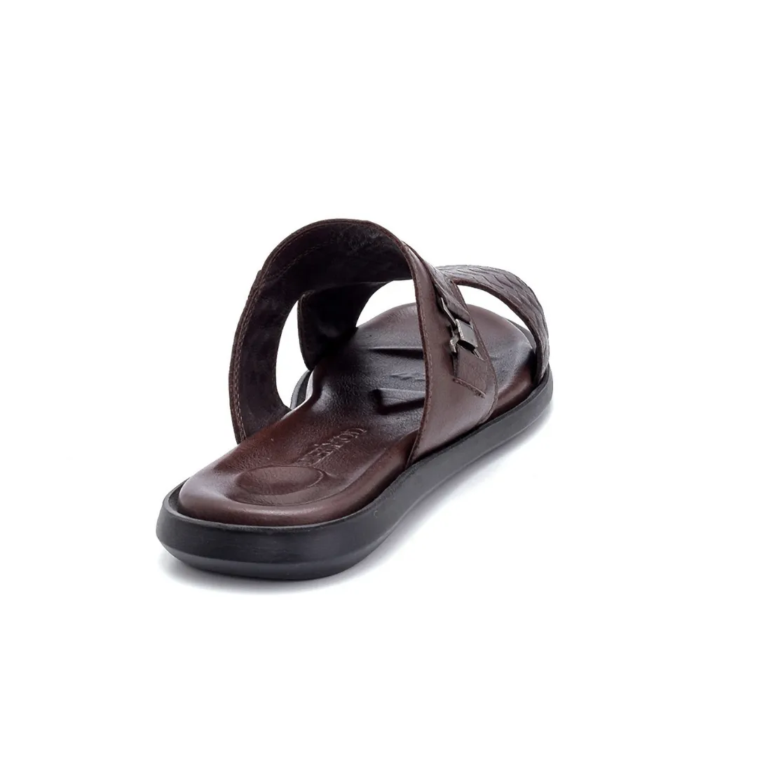 Brown Men Leather Printed Slipper