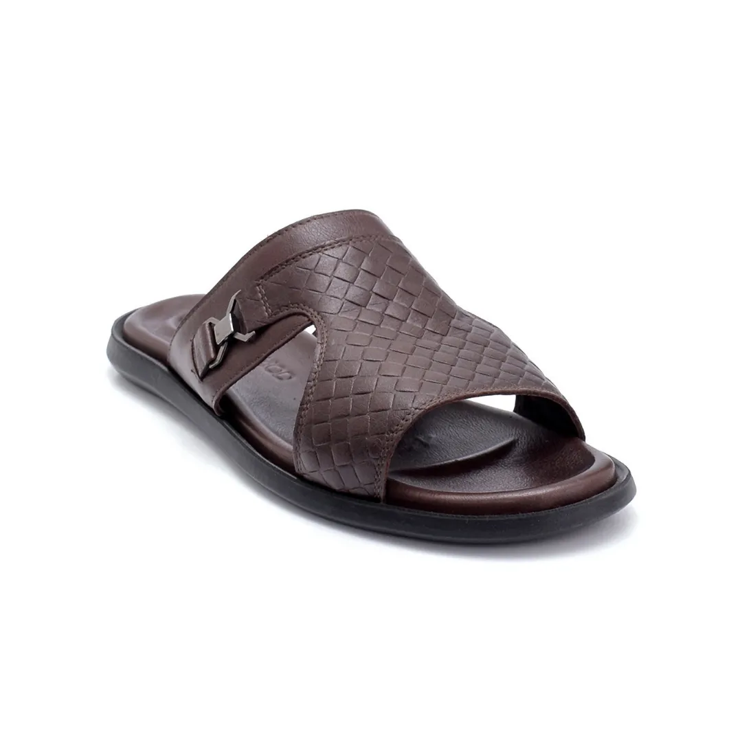 Brown Men Leather Printed Slipper