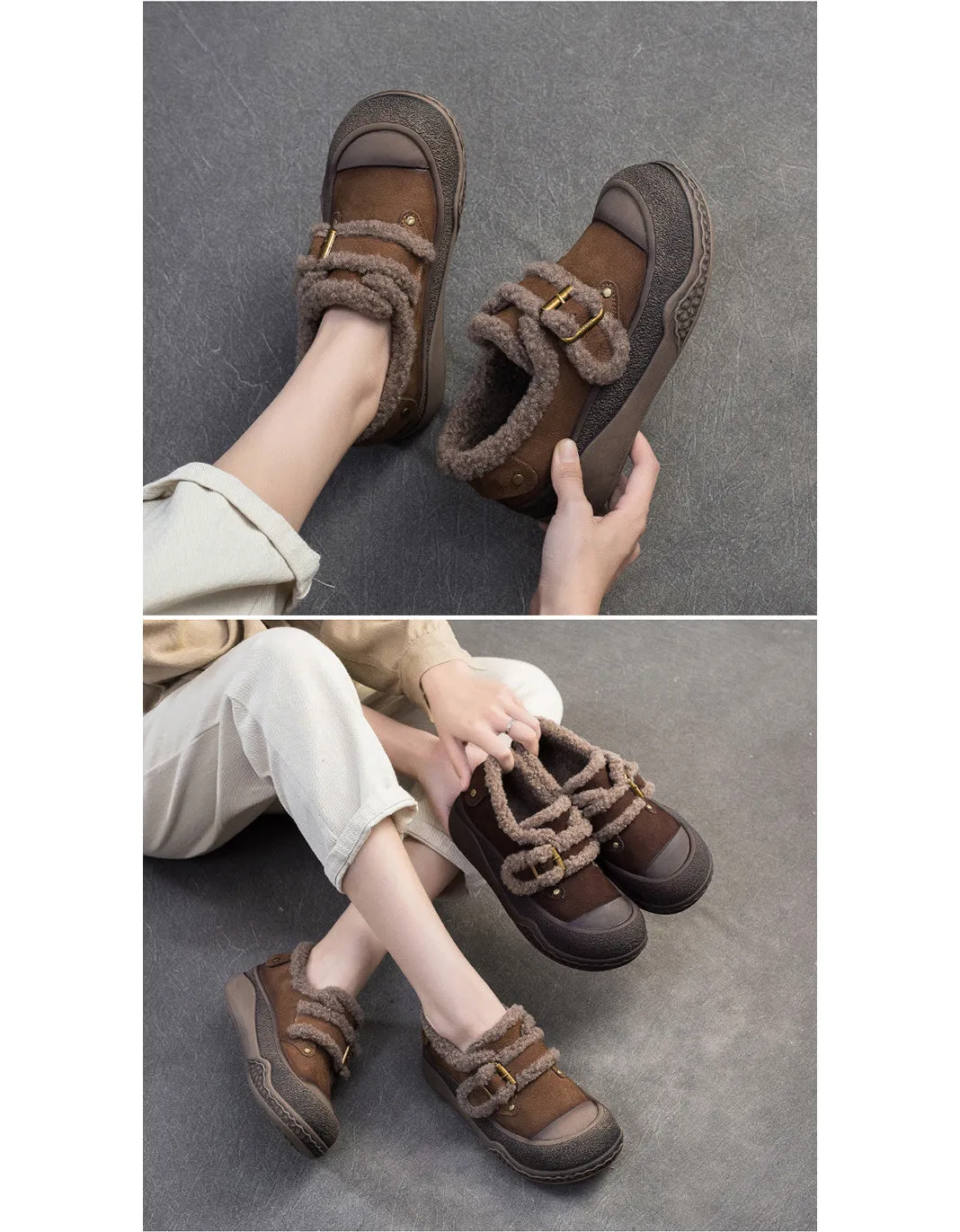 Buckle Front Comfortable Winter Shoes with Fur