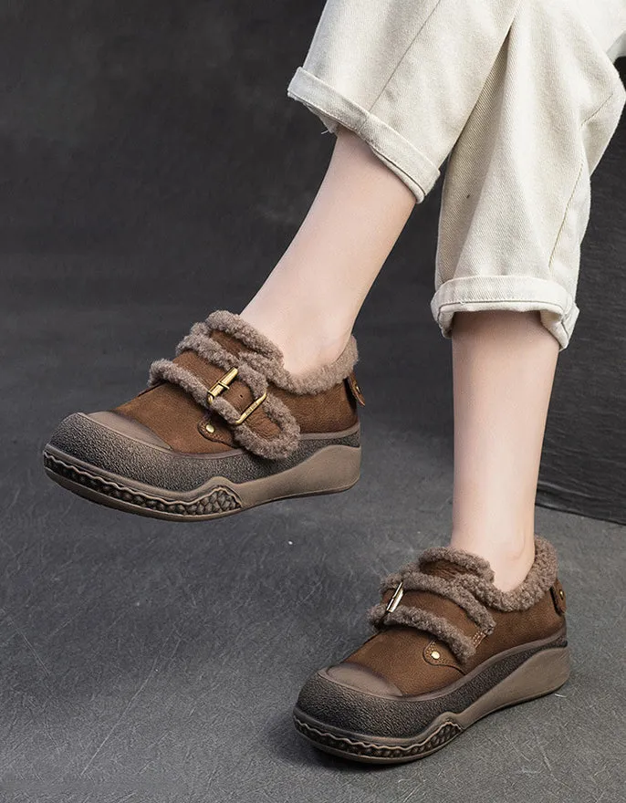 Buckle Front Comfortable Winter Shoes with Fur