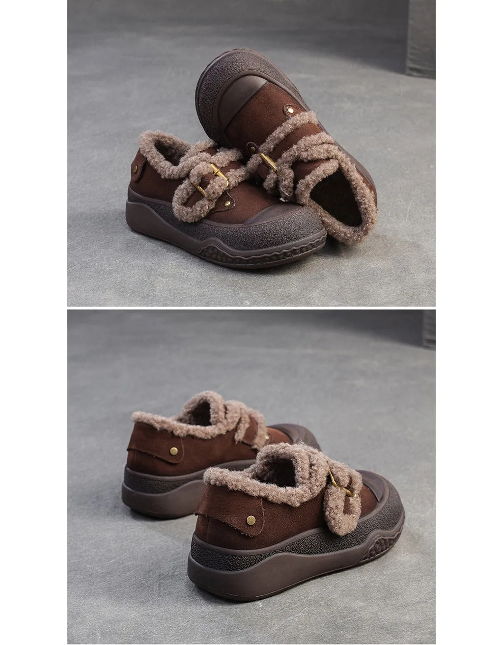 Buckle Front Comfortable Winter Shoes with Fur