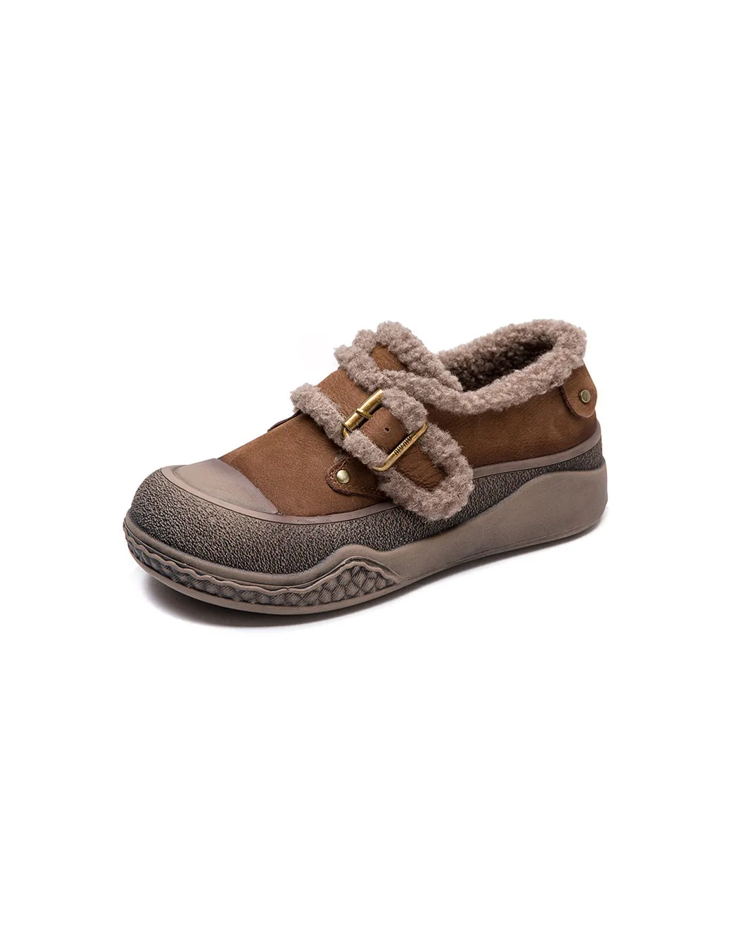 Buckle Front Comfortable Winter Shoes with Fur