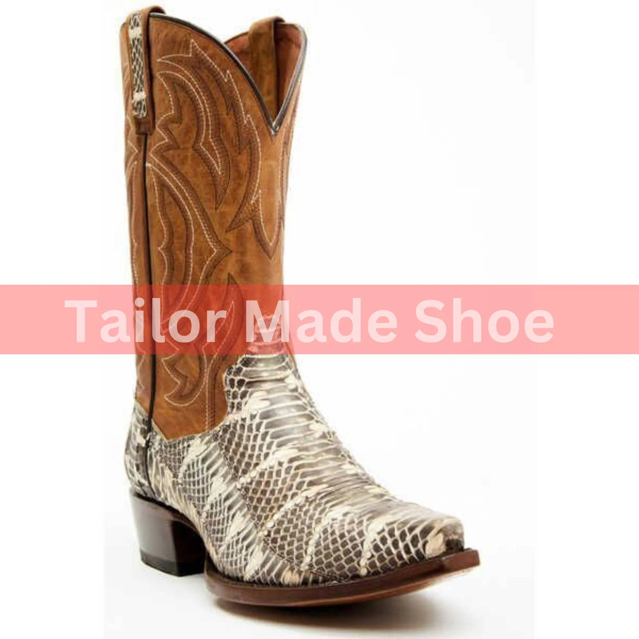 Cowboy Brown Snake Print Leather Western Boot Men Fashion Handmade Ankle Boots