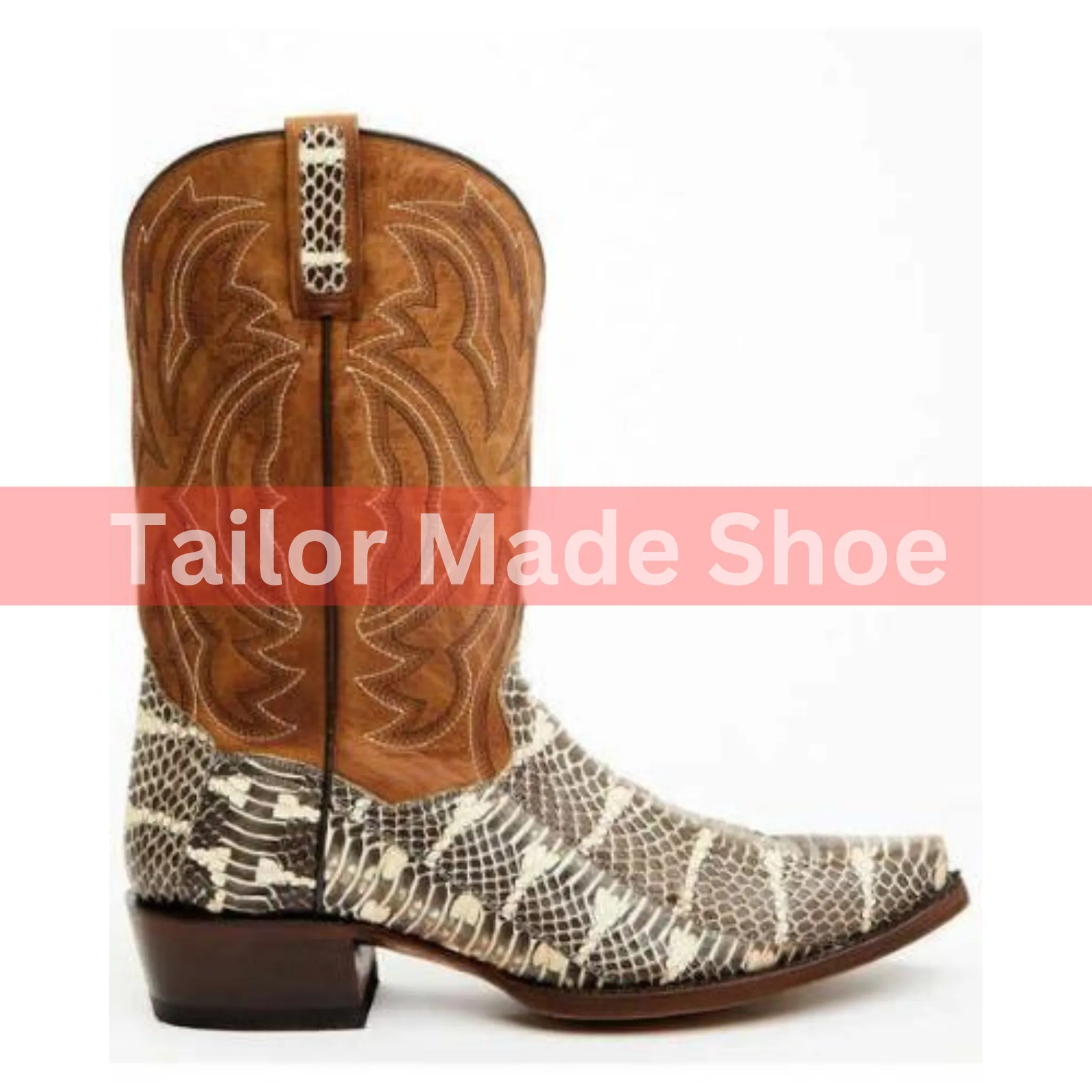 Cowboy Brown Snake Print Leather Western Boot Men Fashion Handmade Ankle Boots