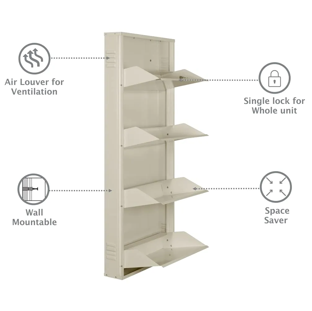 DELITE KOM Metal Shoe Rack for Home | 20 Inches Wide 4 Shelf | Metal Shoe Cabinet for Home with Lock | Wall Mount | Space Saving Chappal Sandal Shoe Organizer Stand | 100% Powder Coated Color | DIY