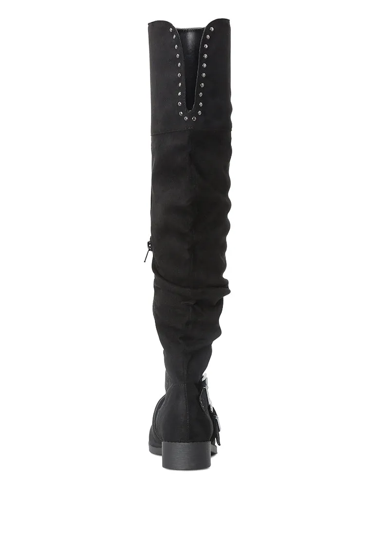 Emanuelle Black Knee Boots With Adjustable Buckle