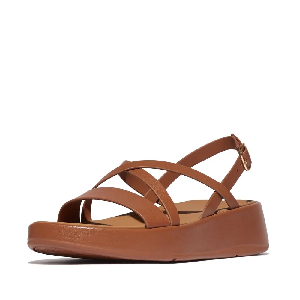 FitFlop F-Mode Leather Strappy Backstrap Flatform Sandals - Deep Tan