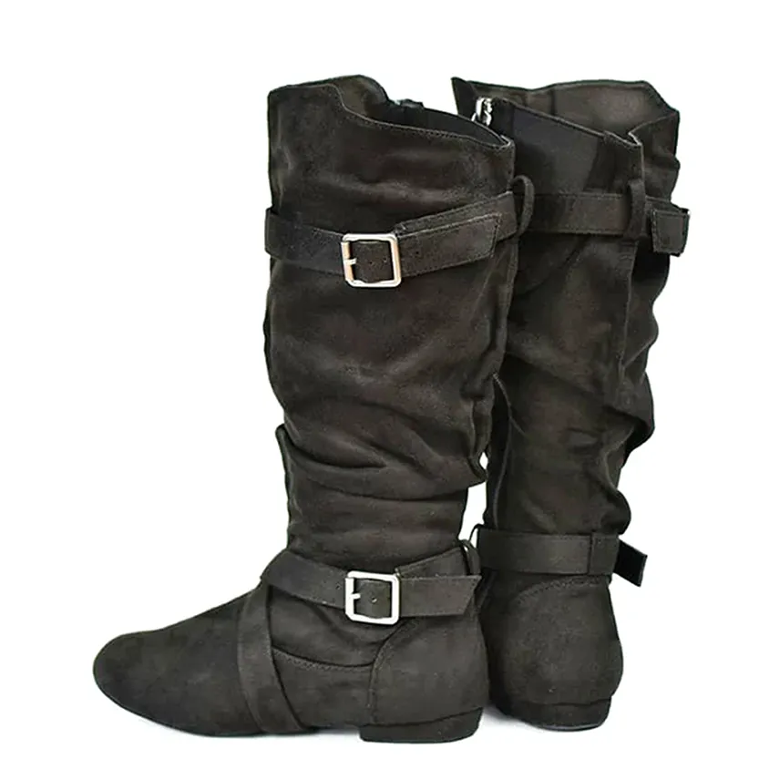 Funki Buys | Boots | Women's Line Dance Buckle Flat Boots