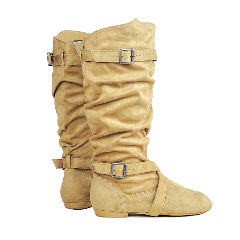 Funki Buys | Boots | Women's Line Dance Buckle Flat Boots