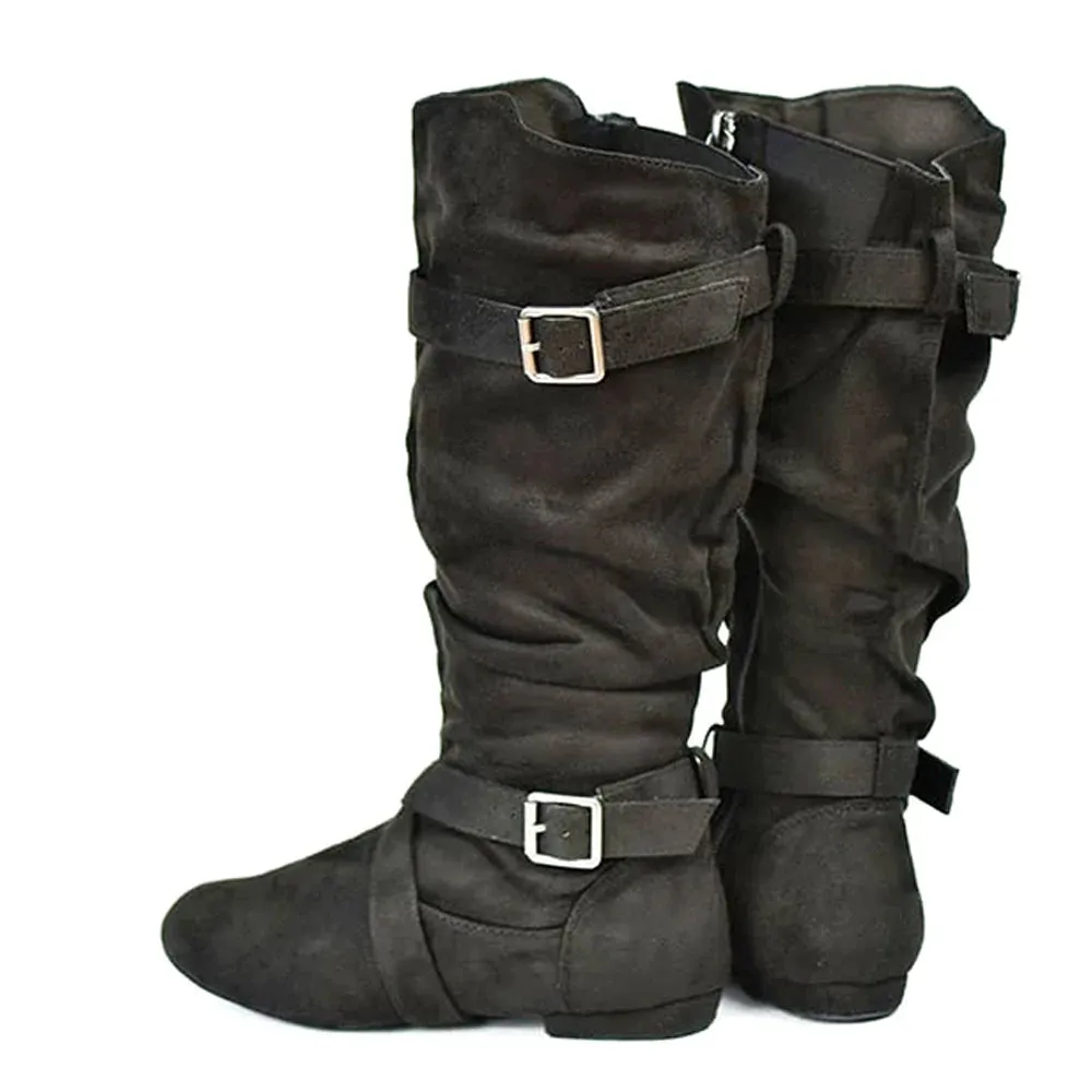 Funki Buys | Boots | Women's Line Dance Buckle Flat Boots