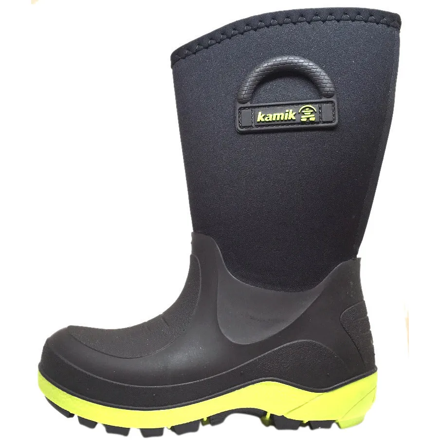 Kamik Bluster Boy's and Girl's Black Waterproof Weather Handles Rubber Rain Boot