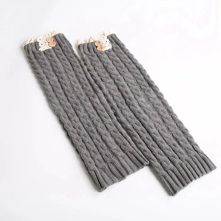 Knitted Woolen Foot Covers with Lace Figure-8 Twist Button