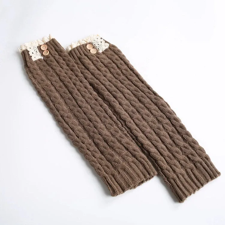 Knitted Woolen Foot Covers with Lace Figure-8 Twist Button