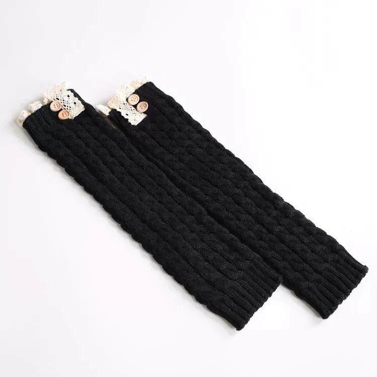 Knitted Woolen Foot Covers with Lace Figure-8 Twist Button