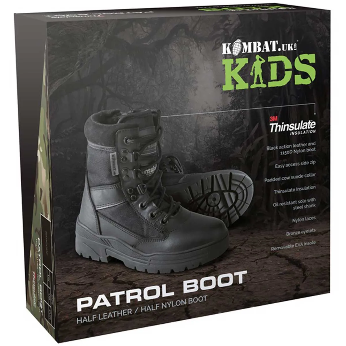 Kombat Kids Half Leather Patrol Boots Black