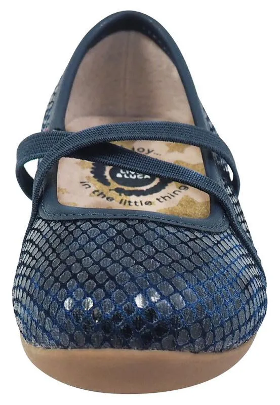 Livie & Luca Girl's Aurora Ballet Flat, Navy Snake