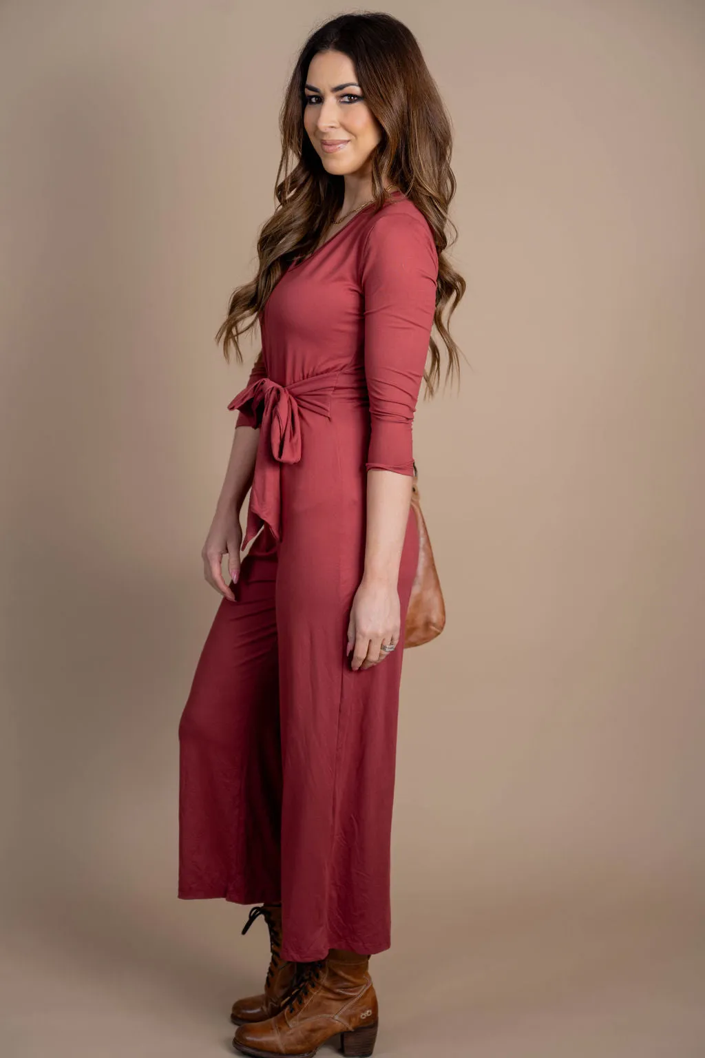 Long Sleeve Tie Waist Jumpsuit