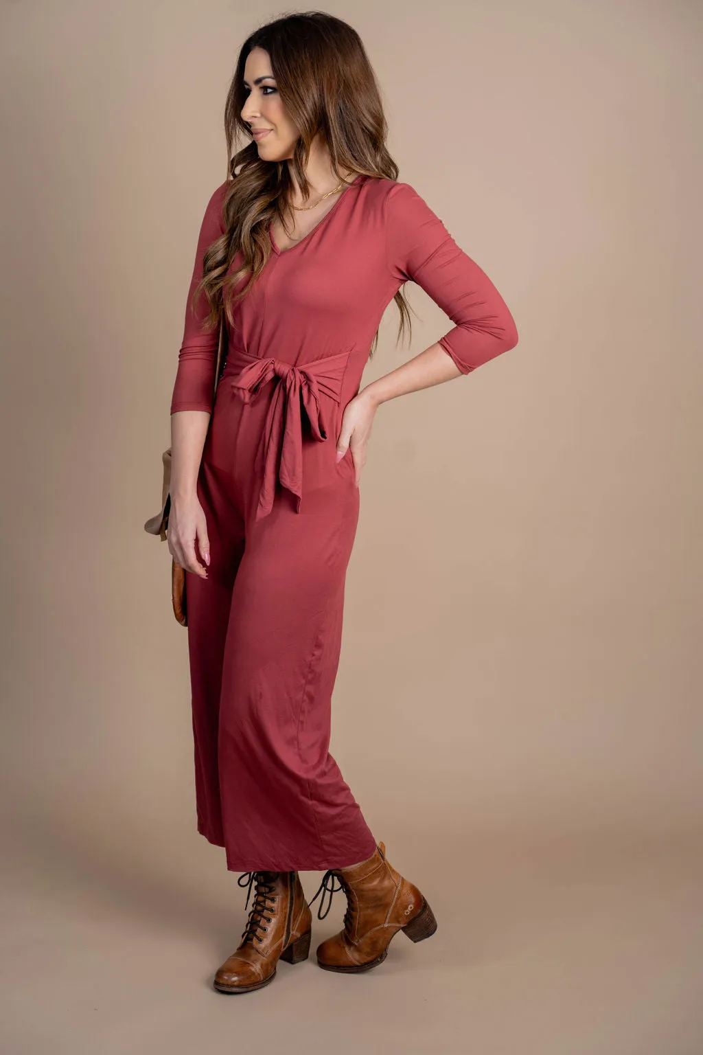 Long Sleeve Tie Waist Jumpsuit