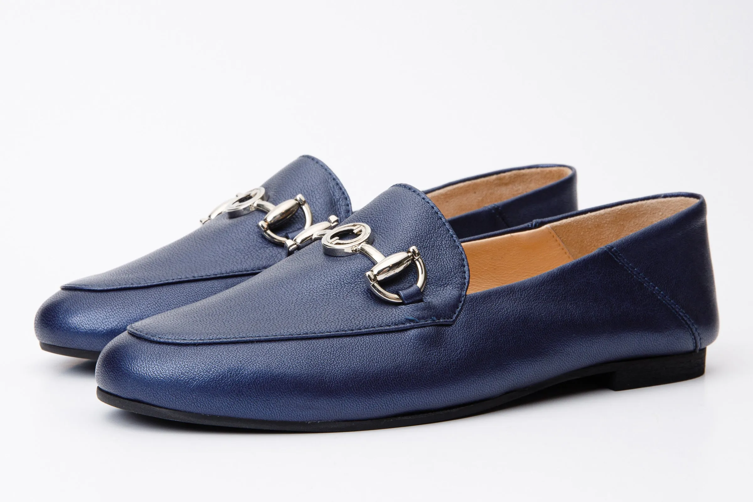 Luanda Navy Blue Leather Women Flat Shoe