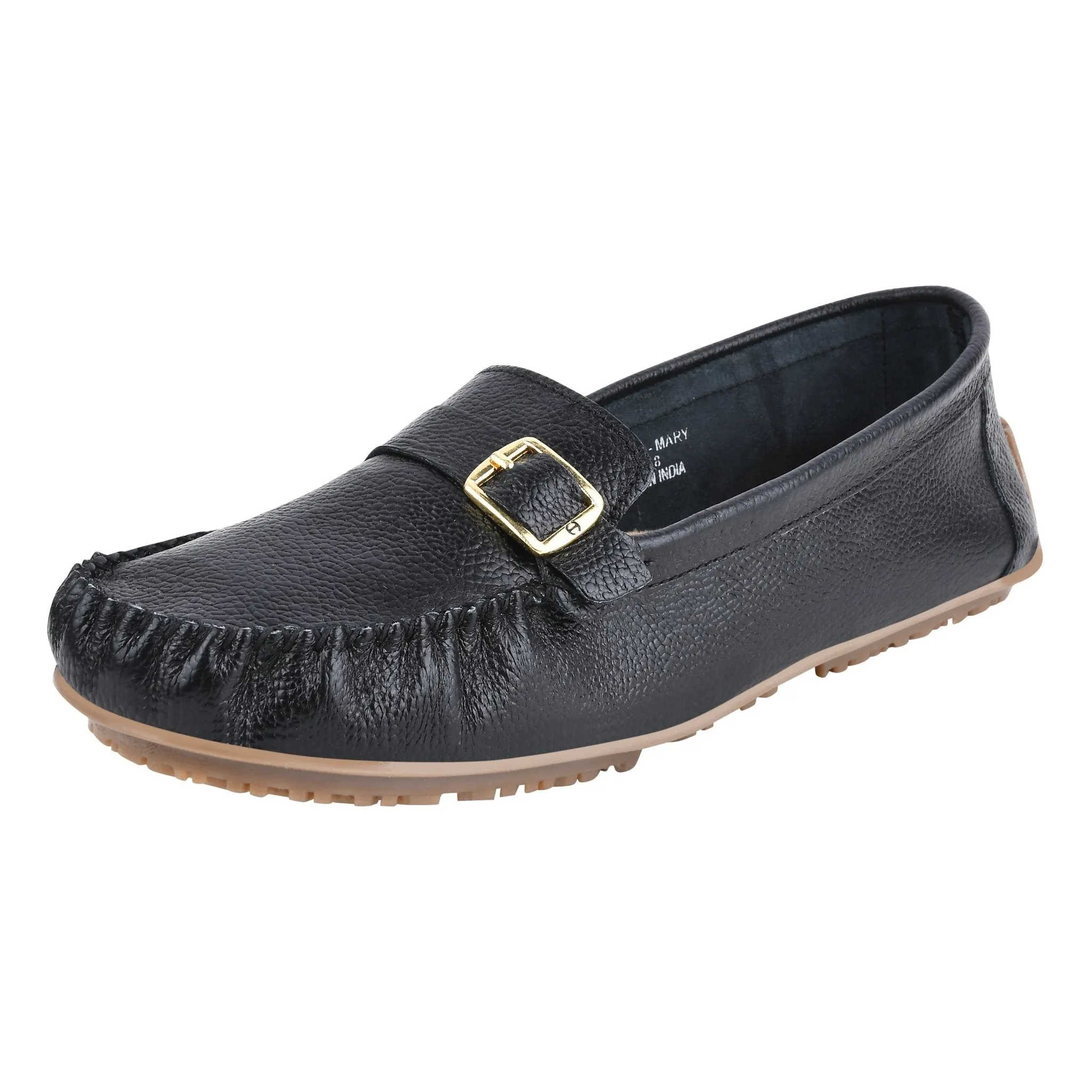 MARY Genuine Leather Women's Slip On Buckle Loafers