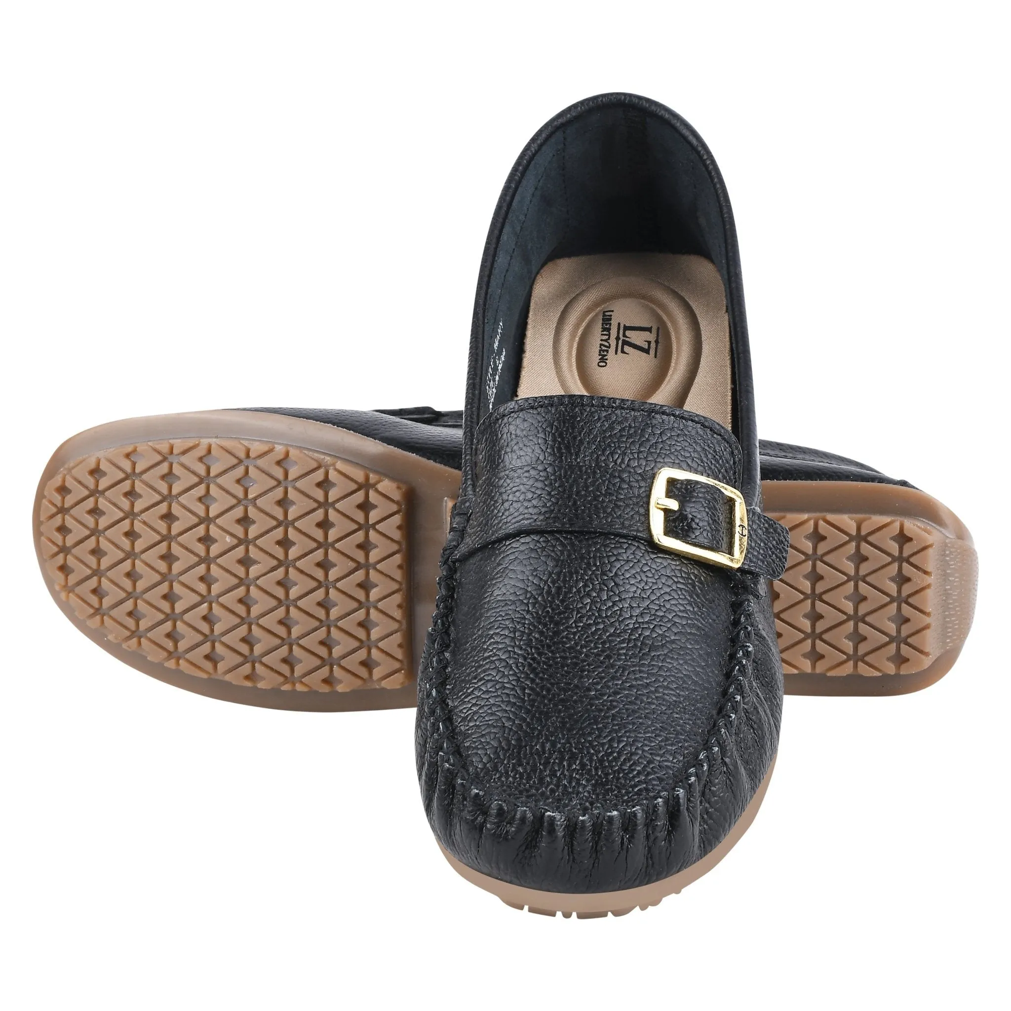 MARY Genuine Leather Women's Slip On Buckle Loafers