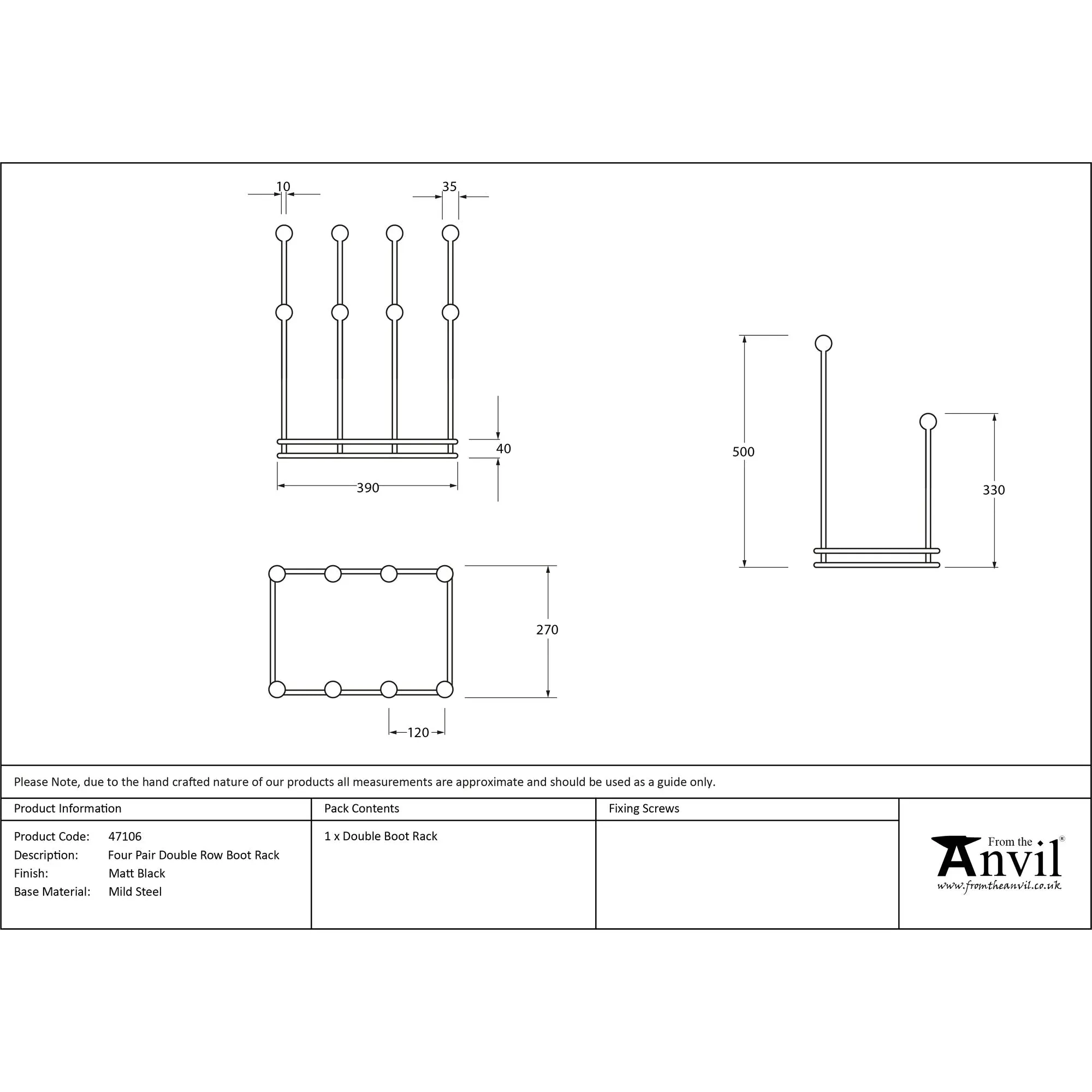 Matt Black Four Pair Boot Rack | From The Anvil