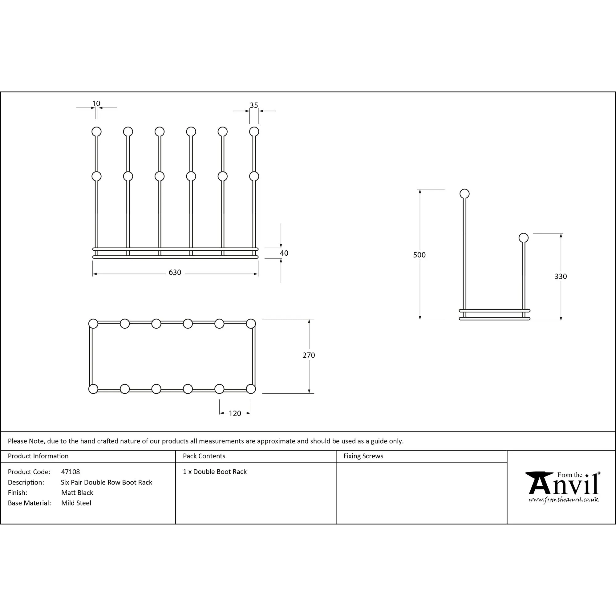 Matt Black Six Pair Boot Rack | From The Anvil