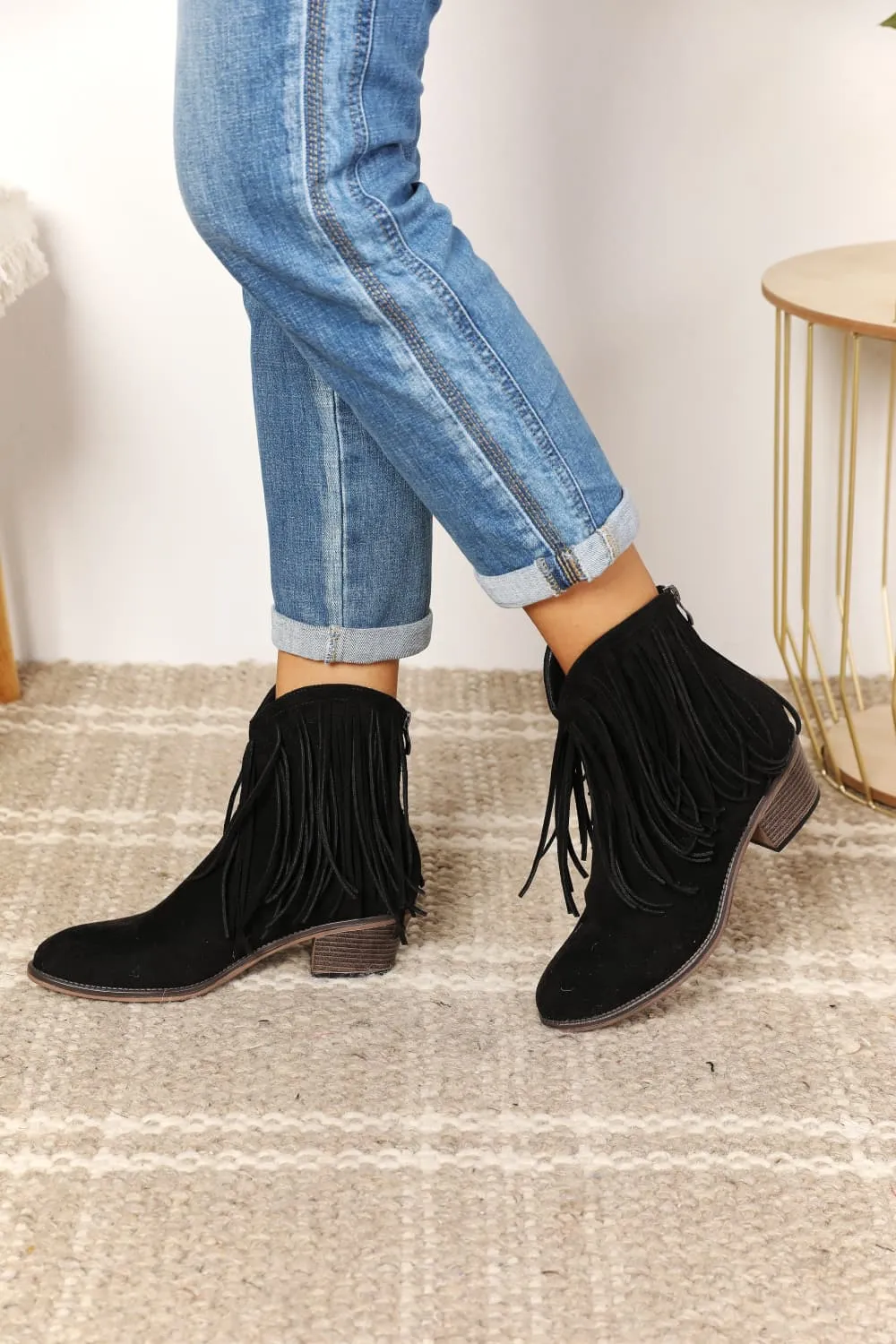 Midnight Cowboy Fringe Ankle Boots