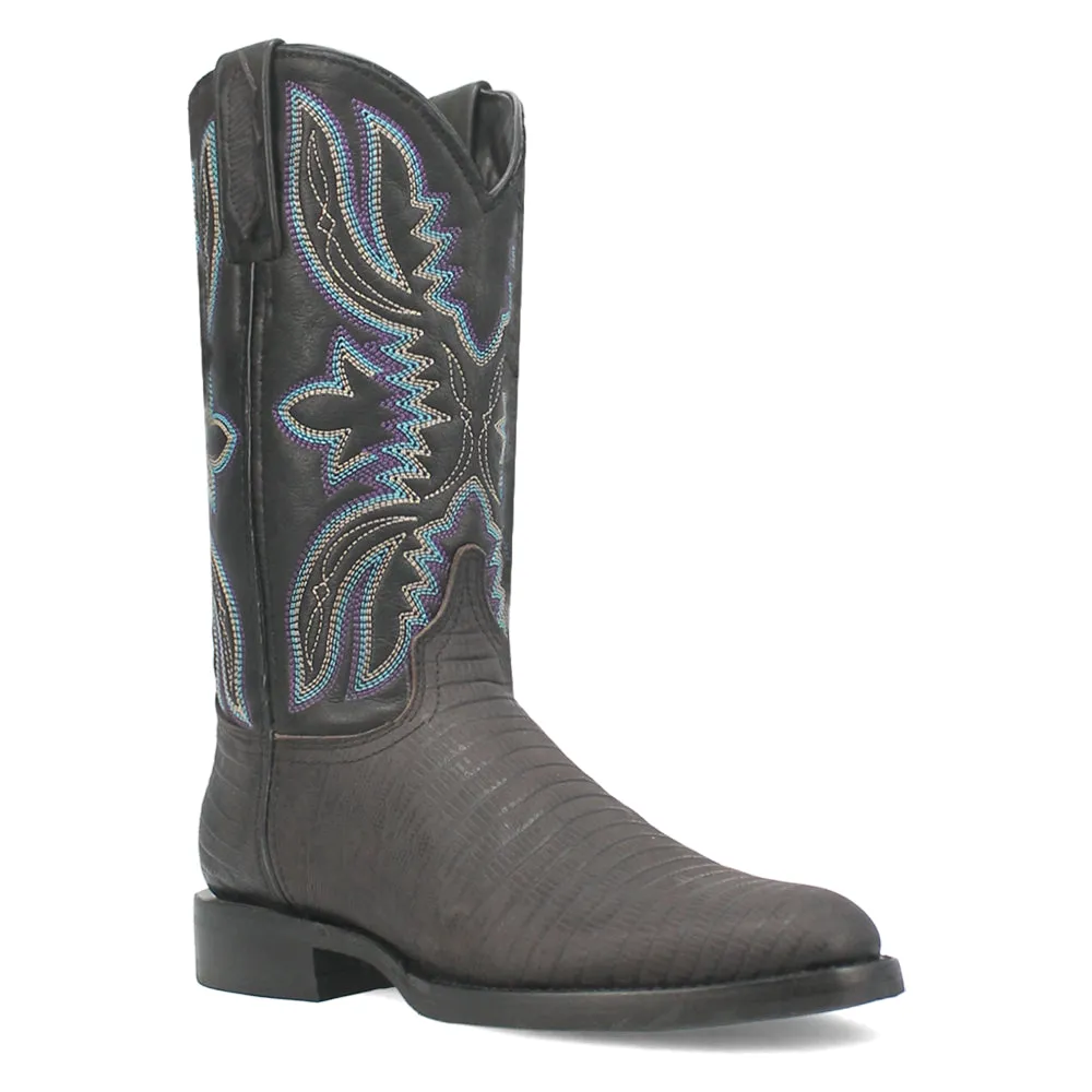 Saw Buck Embroidered Lizard Print Round Toe Cowboy Boots