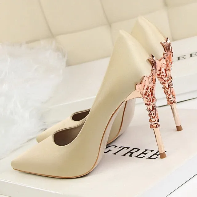 Sexy Pointed Toe Metal Carved Thin High Heels