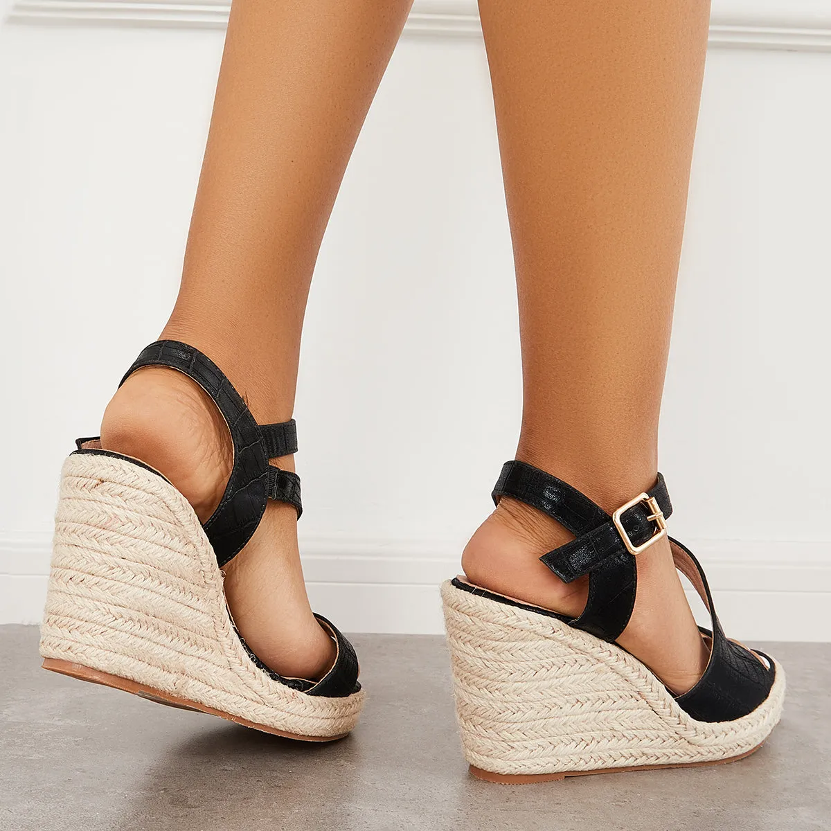 Sohiwoo Platform Espadrille Wedges Cross Strap Slingback Sandals