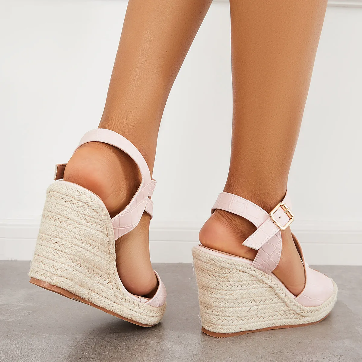 Sohiwoo Platform Espadrille Wedges Cross Strap Slingback Sandals