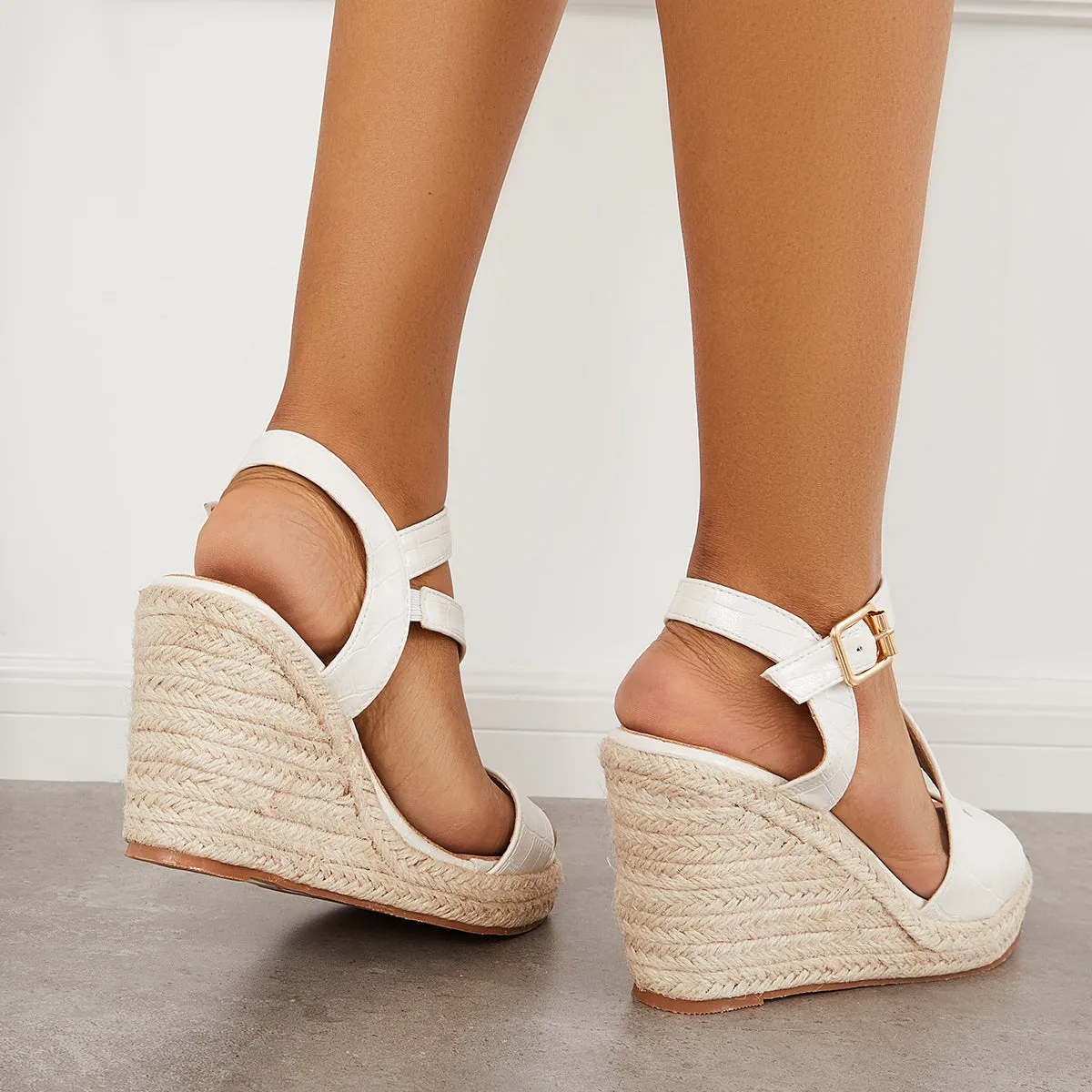 Sohiwoo Platform Espadrille Wedges Cross Strap Slingback Sandals