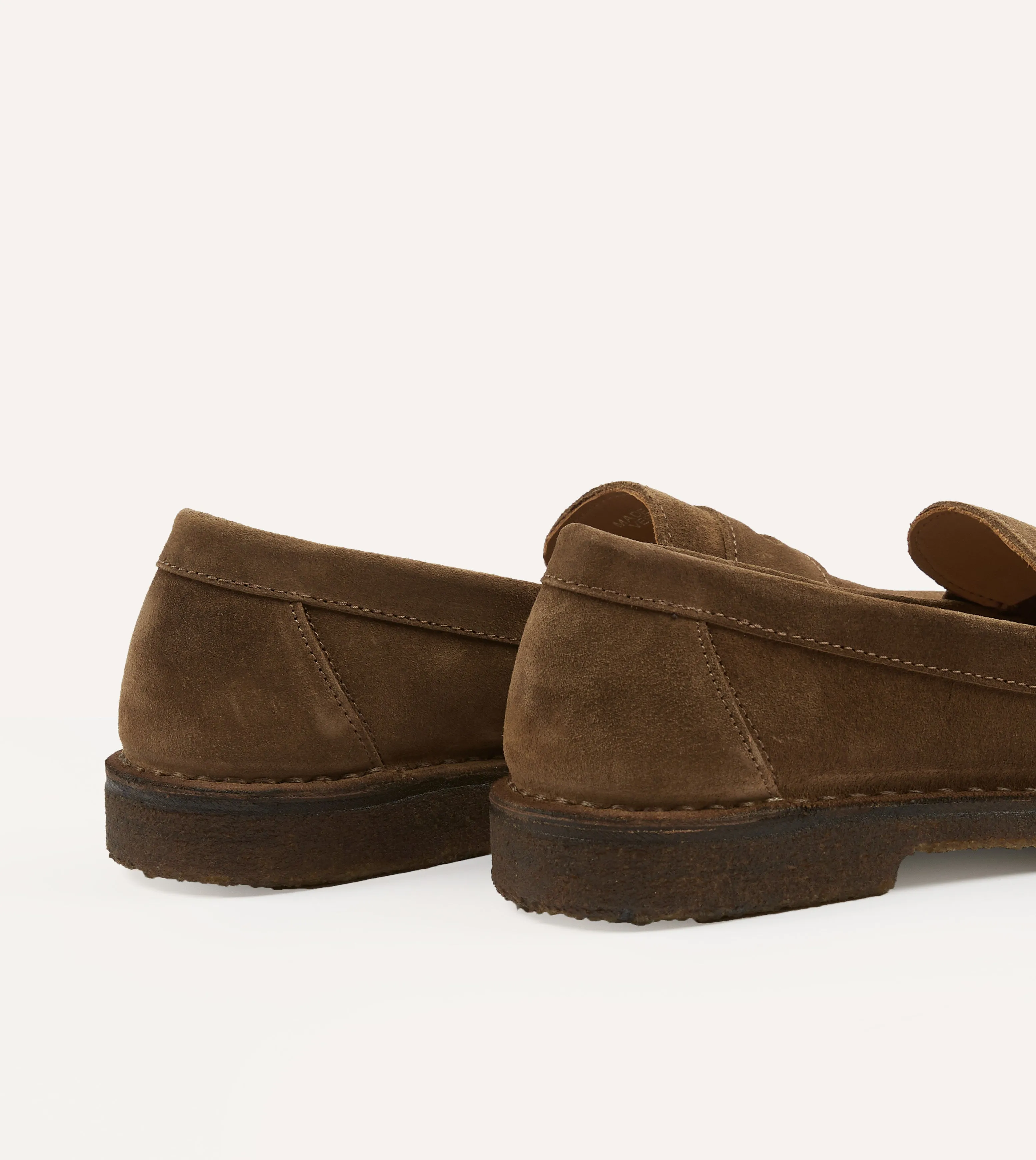 Tobacco Suede Canal Penny Loafer with Crepe Sole