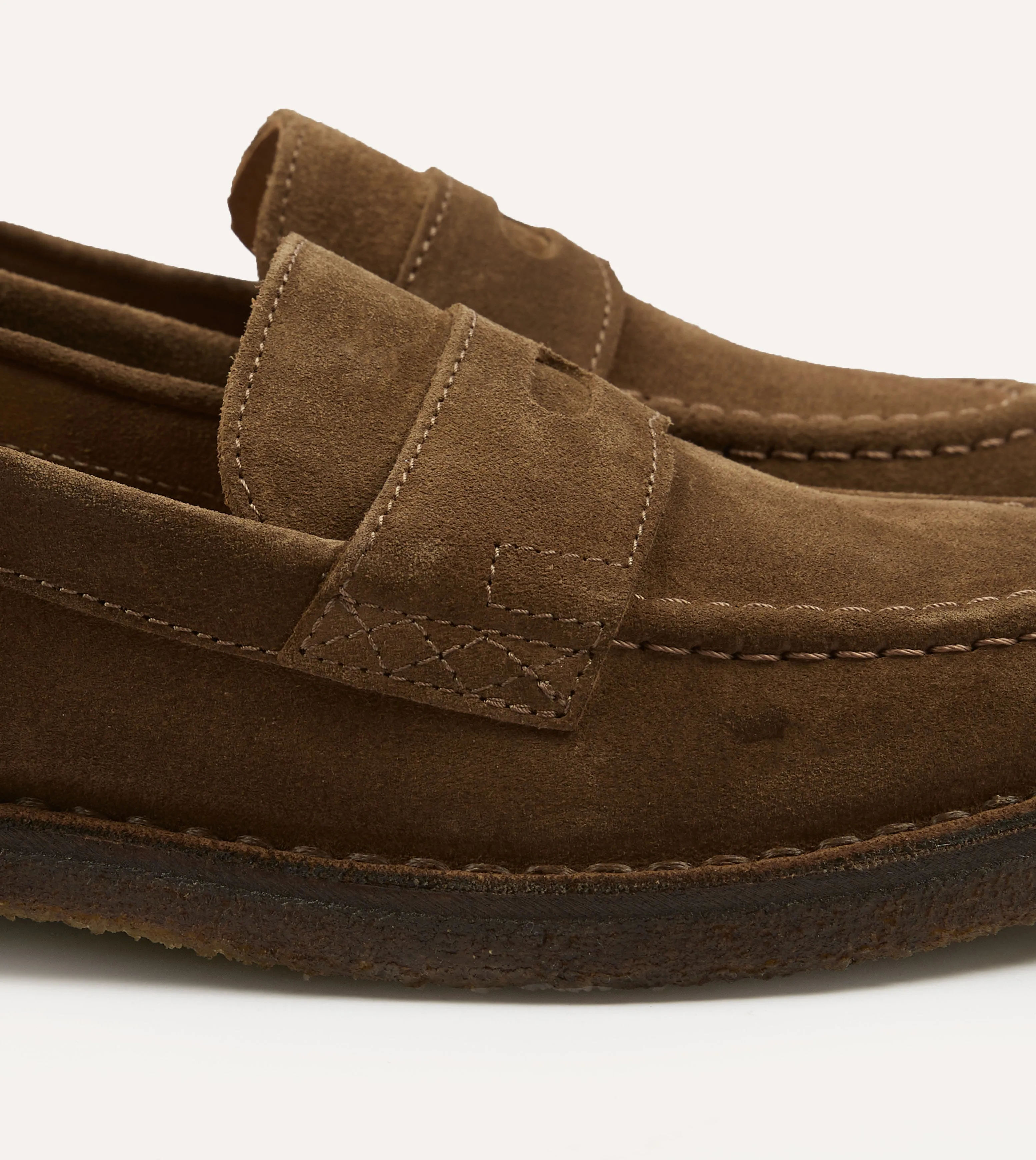 Tobacco Suede Canal Penny Loafer with Crepe Sole