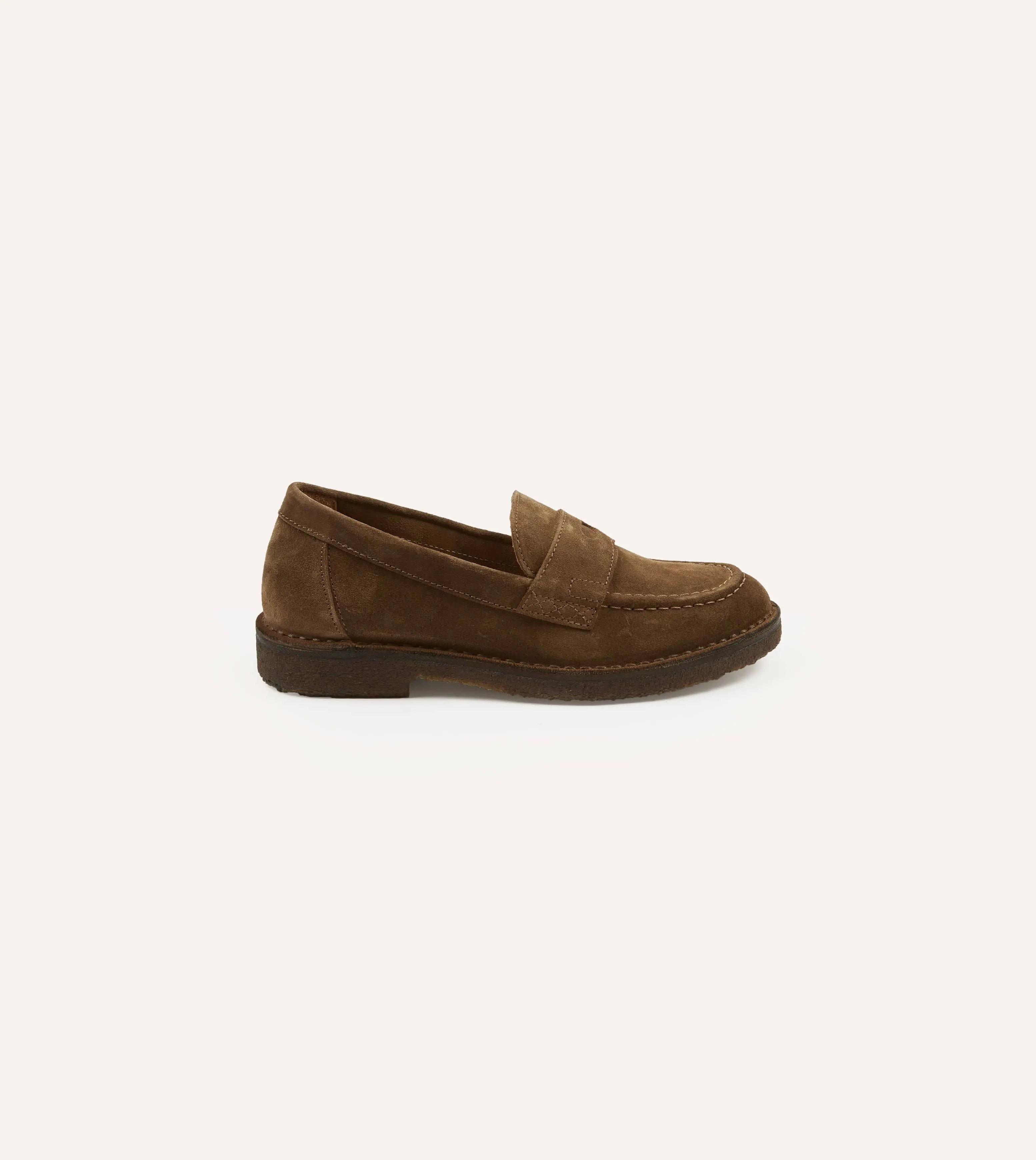 Tobacco Suede Canal Penny Loafer with Crepe Sole