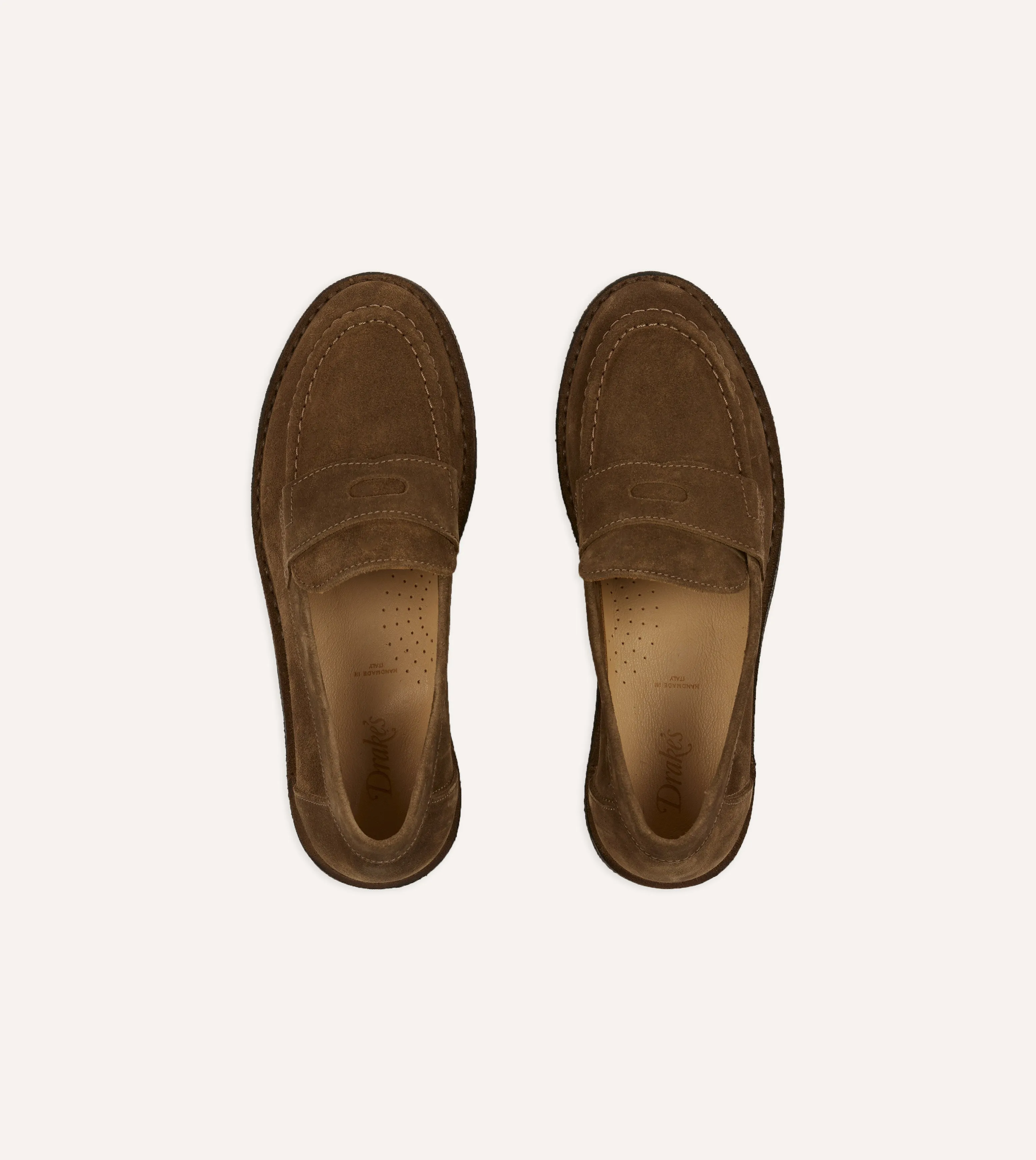 Tobacco Suede Canal Penny Loafer with Crepe Sole