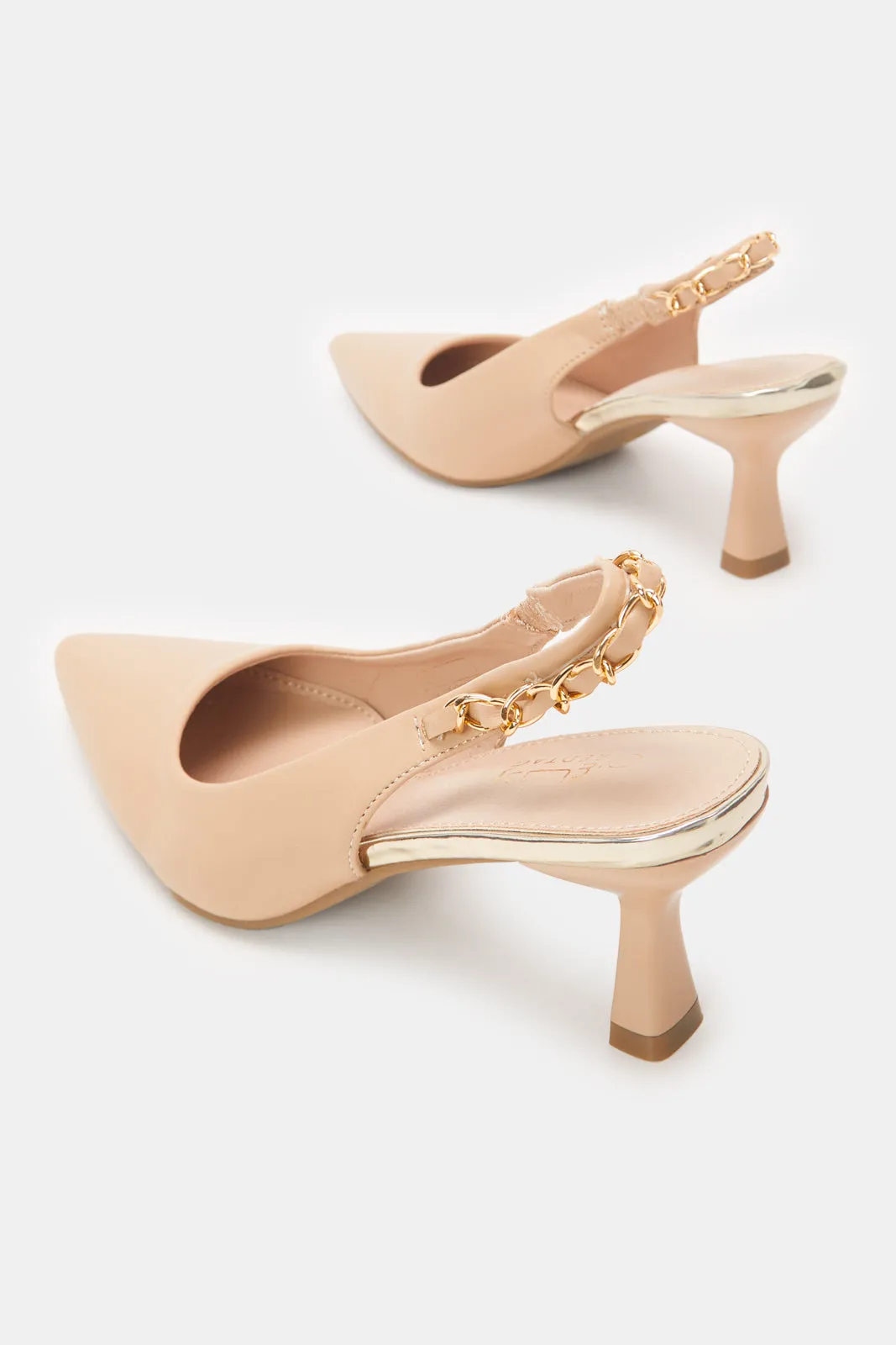 Women Beige Embellished Slingback Shoes