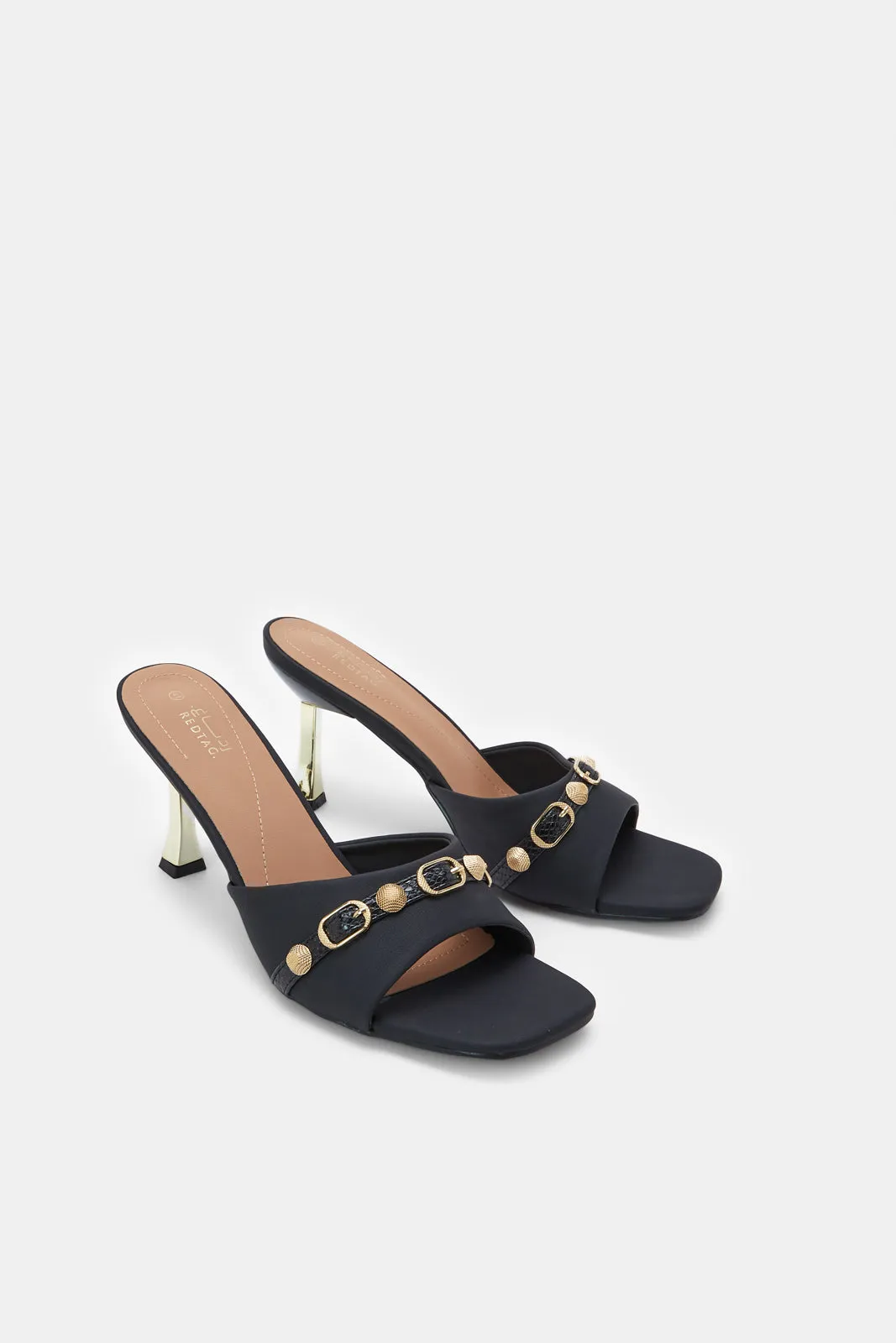 Women Black Mule With Gold Heel