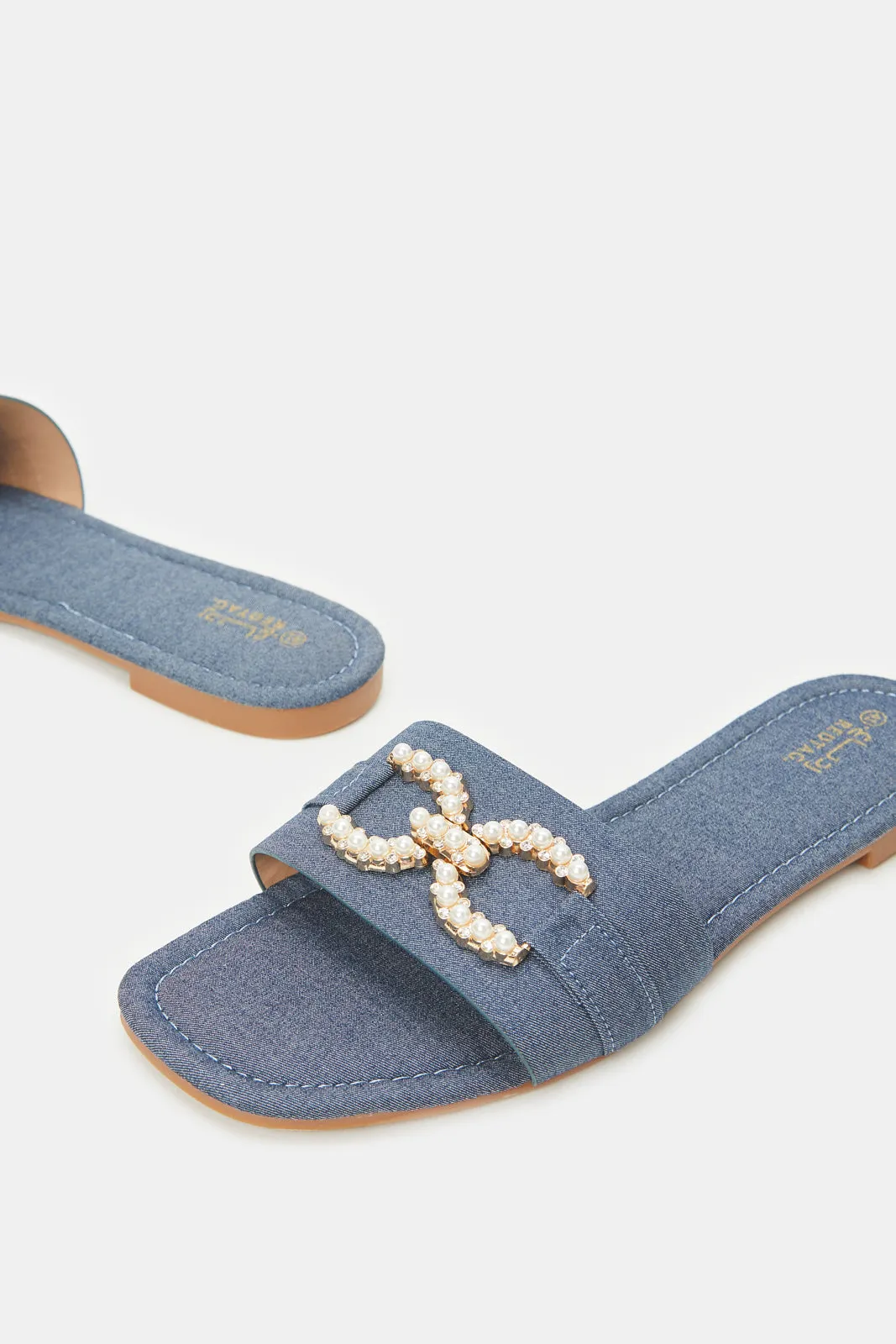 Women Blue Embellished Mule